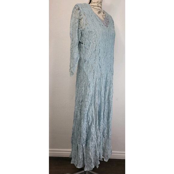Nostalgia Maxi Dress Sz L Floral Lace Mesh Layered Blue Vintage 90's Cottagecore - Picture 3 of 8